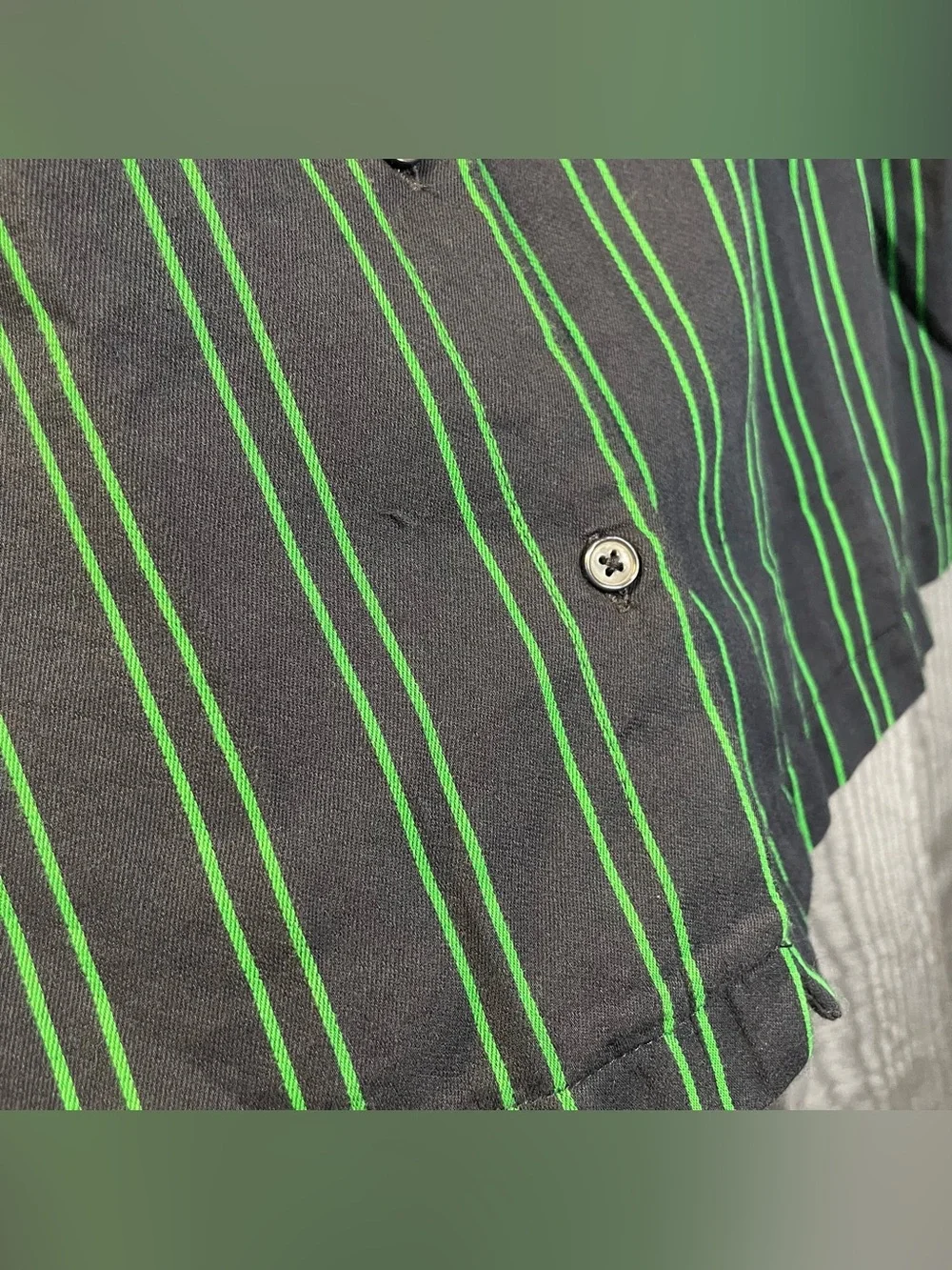 Banana Republic Navy & Green Stripe Cuban Camp Shirt Size M
